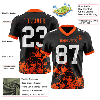 Custom Black White-Orange 3D Pattern Splash Authentic Football Jersey