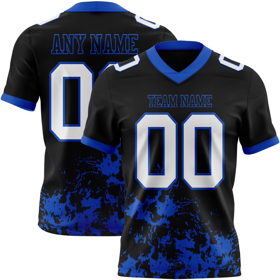 Custom Black White-Thunder Blue 3D Pattern Splash Authentic Football Jersey
