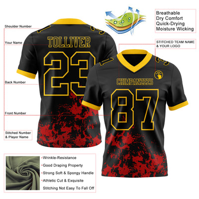 Custom Black Red-Yellow 3D Pattern Splash Authentic Football Jersey
