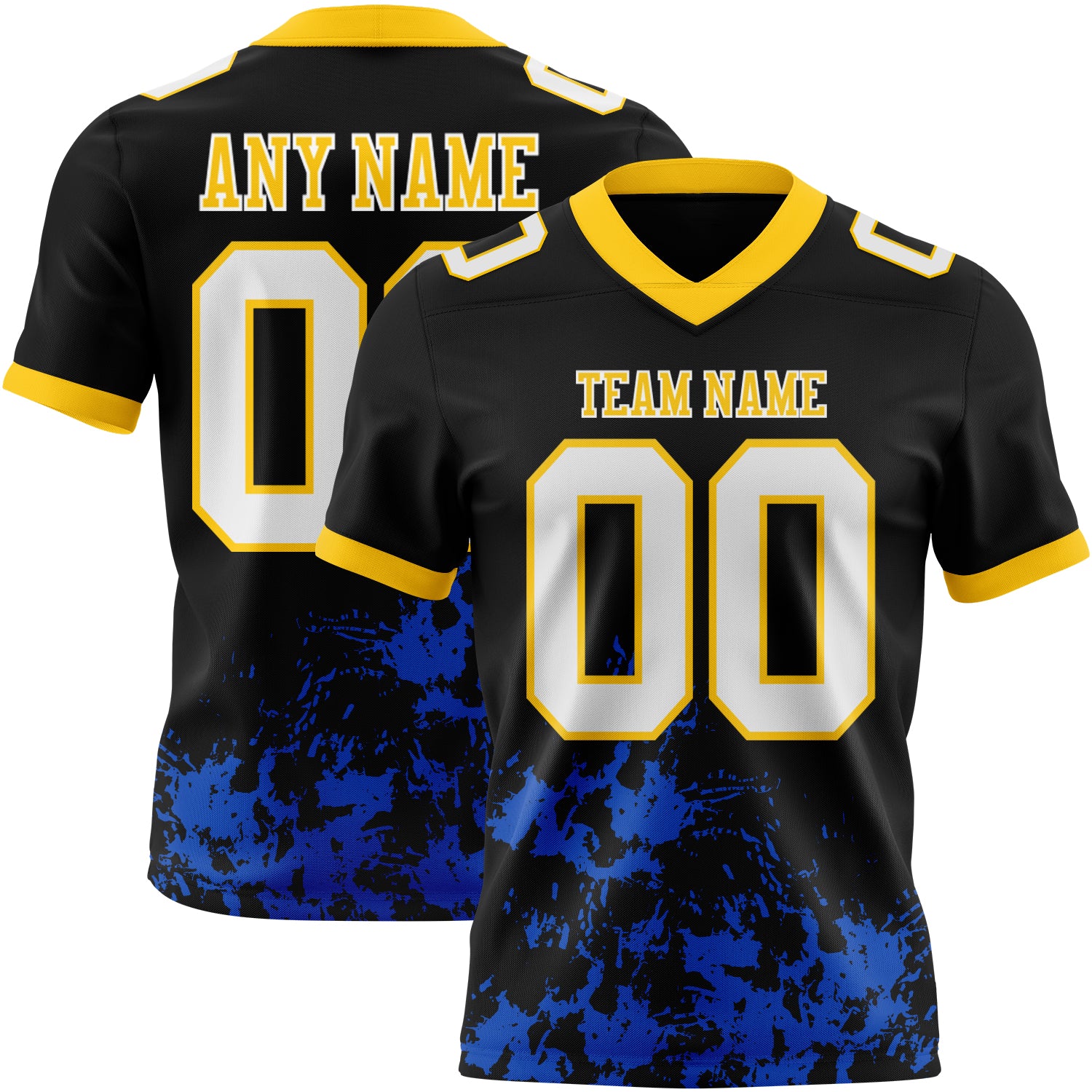 Custom Black White Thunder Blue-Yellow 3D Pattern Splash Authentic Football Jersey