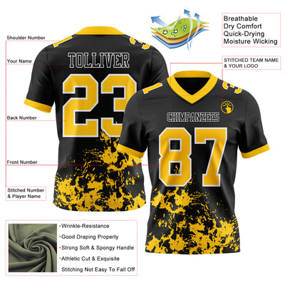 Custom Black Yellow-White 3D Pattern Splash Authentic Football Jersey