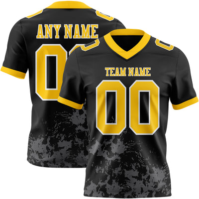 Custom Black Yellow Steel Gray-White 3D Pattern Splash Authentic Football Jersey