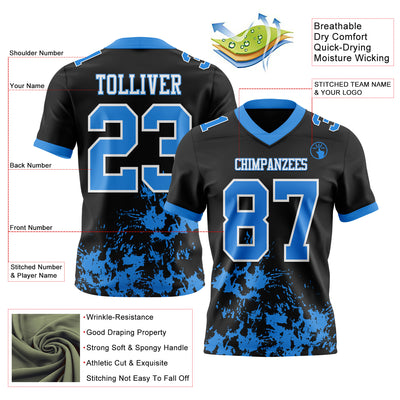 Custom Black Powder Blue-White 3D Pattern Splash Authentic Football Jersey