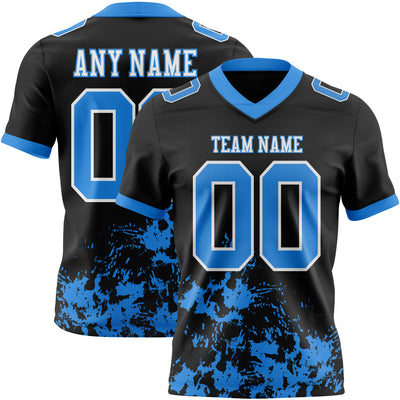 Custom Black Powder Blue-White 3D Pattern Splash Authentic Football Jersey