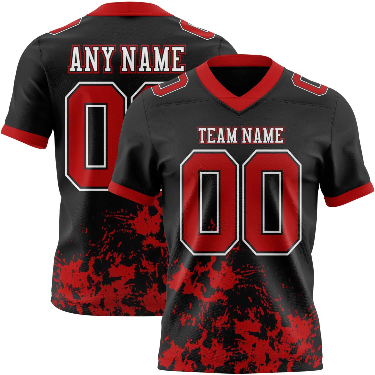 Custom Black Red-White 3D Pattern Splash Authentic Football Jersey