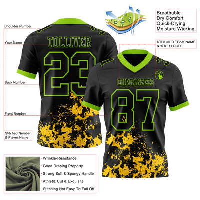 Custom Black Yellow-Neon Green 3D Pattern Splash Authentic Football Jersey