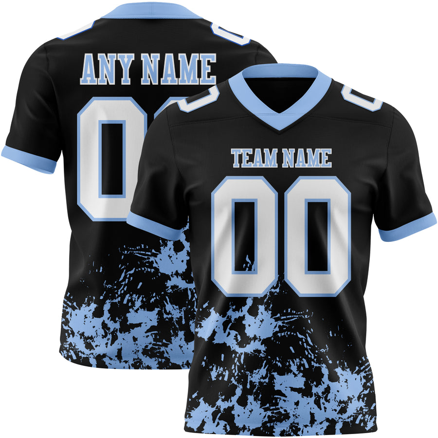 Custom Black White-Light Blue 3D Pattern Splash Authentic Football Jersey