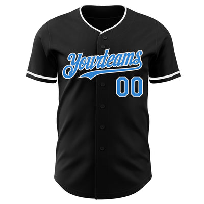 Custom Black Electric Blue-White Authentic Baseball Jersey