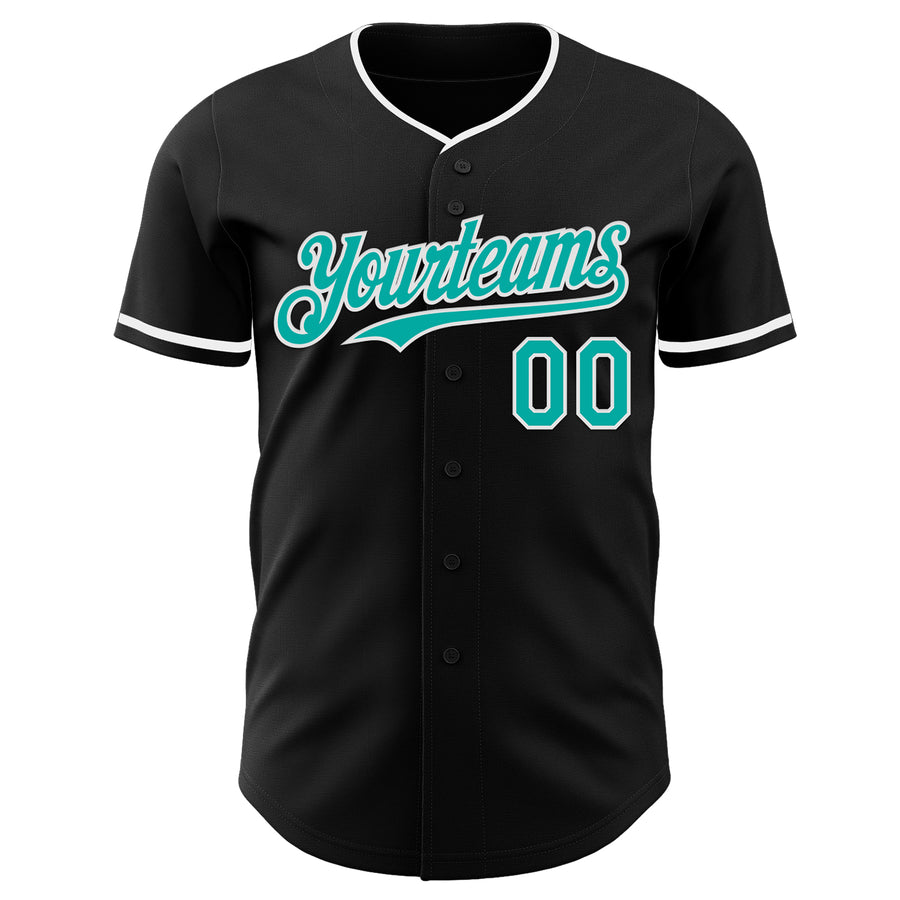 Custom Black Aqua-White Authentic Baseball Jersey