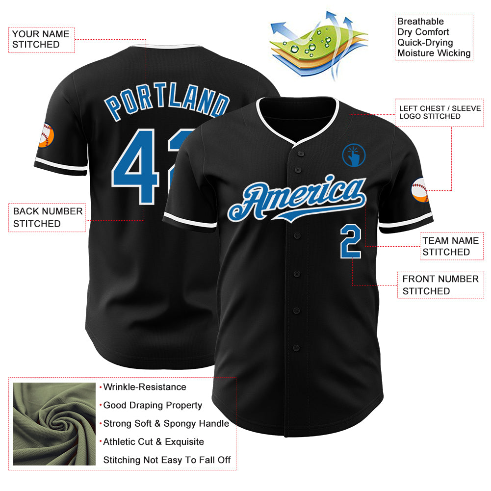 Custom Black Blue-White Authentic Baseball Jersey