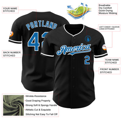 Custom Black Blue-White Authentic Baseball Jersey