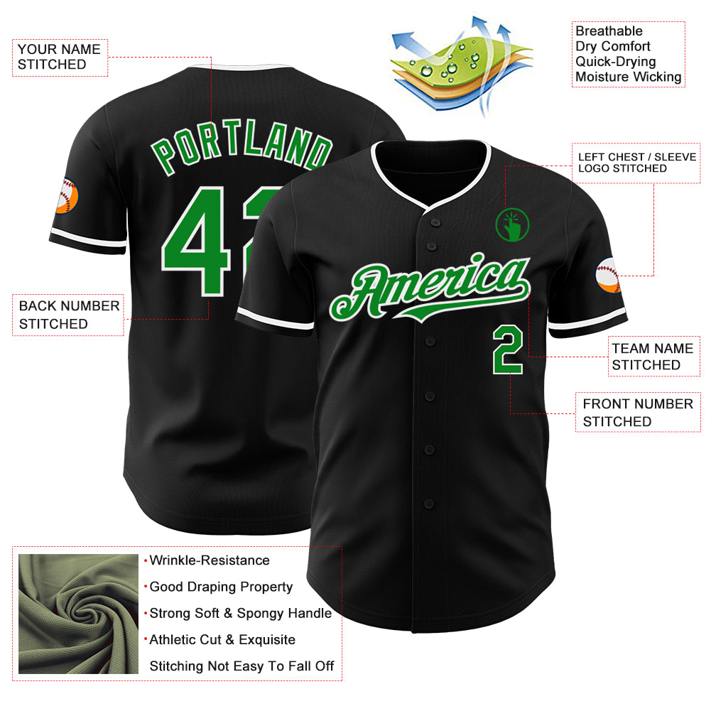 Custom Black Grass Green-White Authentic Baseball Jersey