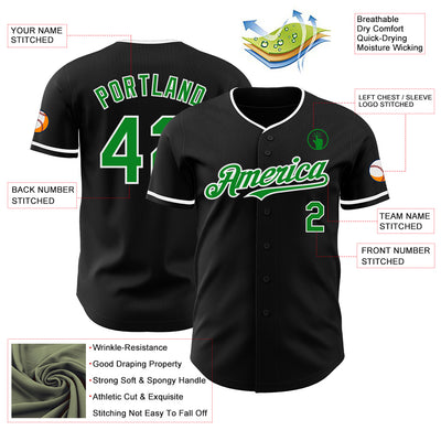 Custom Black Grass Green-White Authentic Baseball Jersey