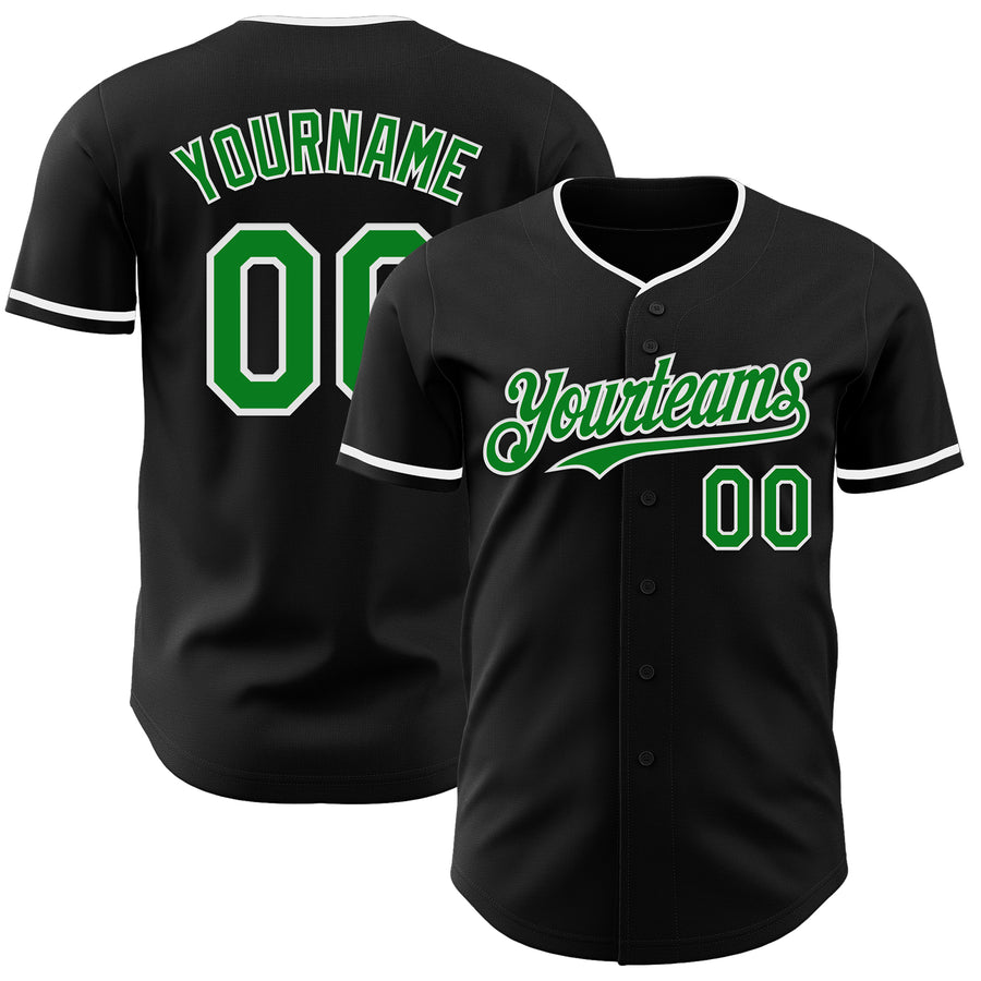 Custom Black Grass Green-White Authentic Baseball Jersey