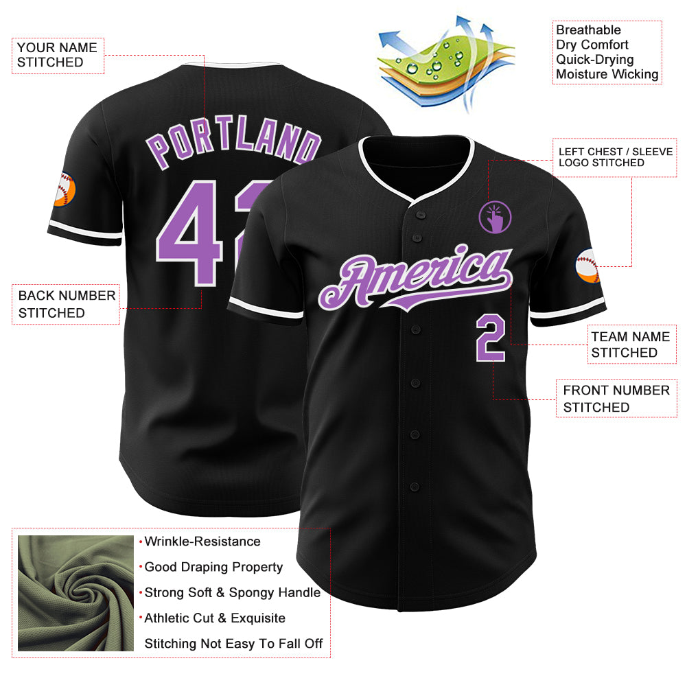 Custom Black Medium Purple-White Authentic Baseball Jersey