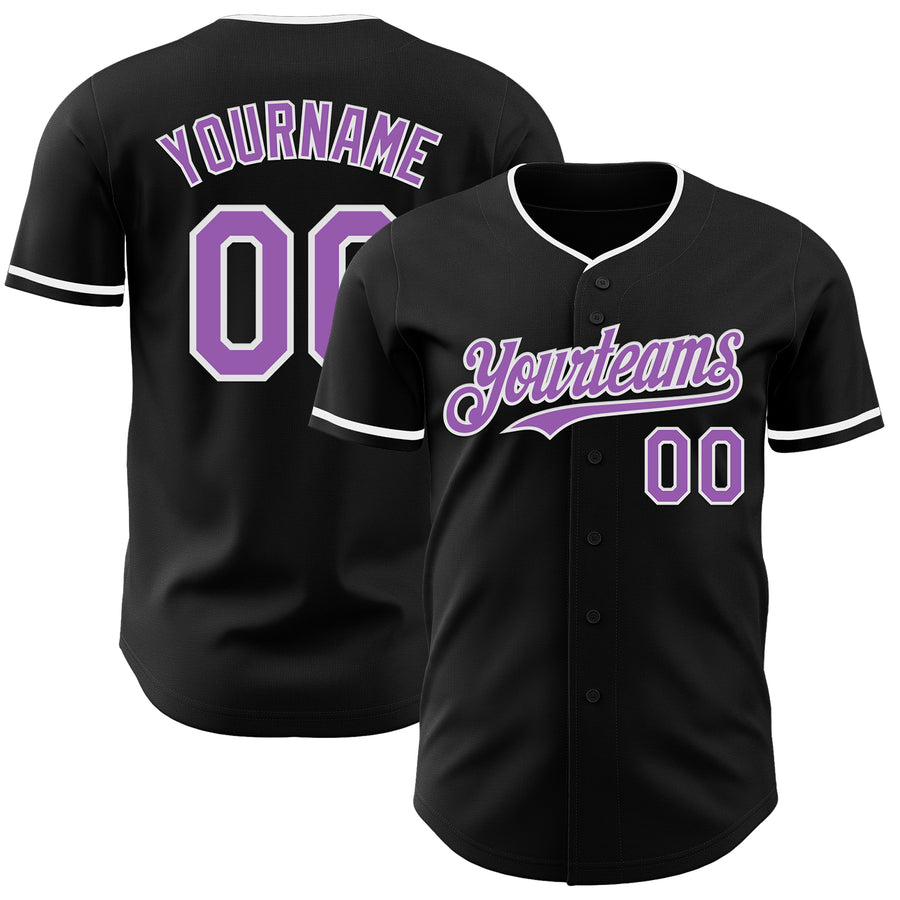 Custom Black Medium Purple-White Authentic Baseball Jersey