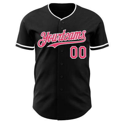 Custom Black Neon Pink-White Authentic Baseball Jersey