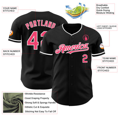 Custom Black Neon Pink-White Authentic Baseball Jersey