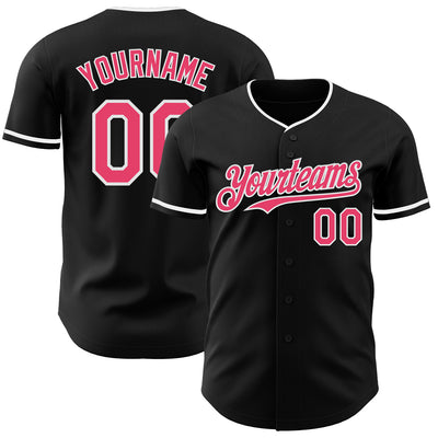 Custom Black Neon Pink-White Authentic Baseball Jersey
