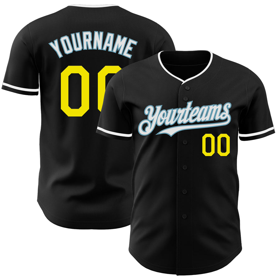 Custom Black Light Yellow Shadow Blue-White Authentic Baseball Jersey