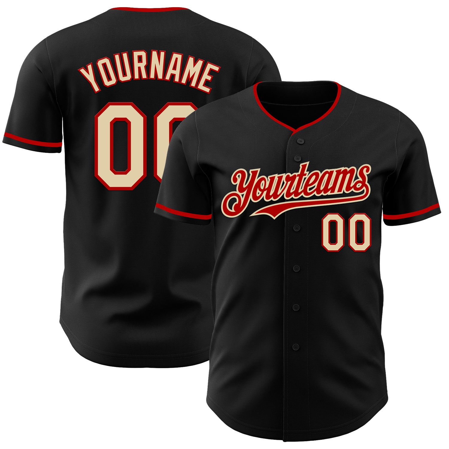Custom Black Cream-Red Authentic Baseball Jersey