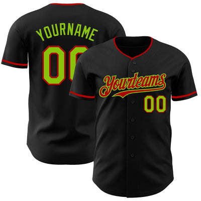 Custom Black Neon Green-Red Authentic Baseball Jersey