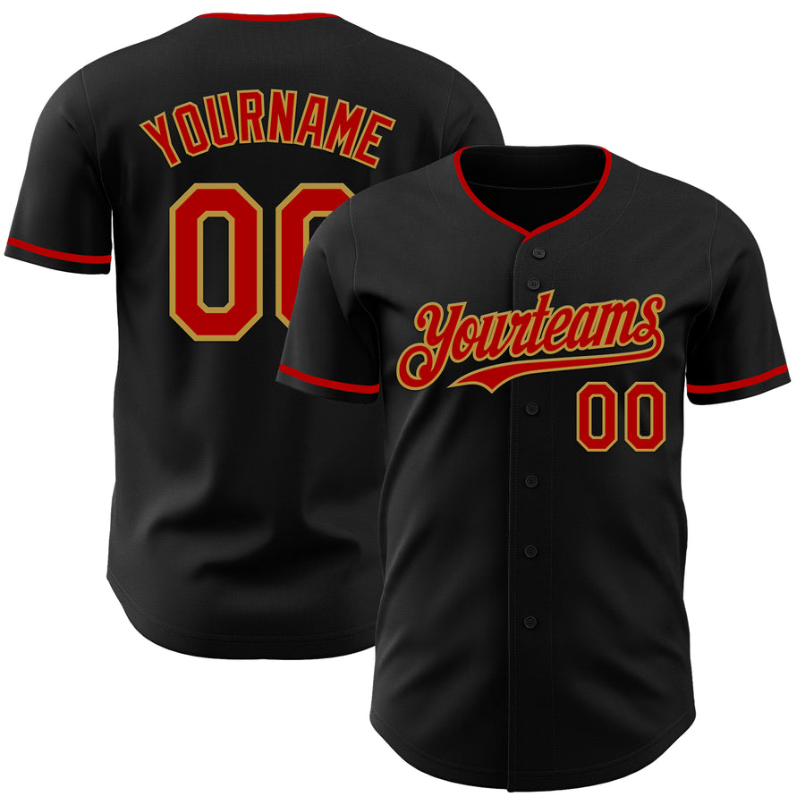 Custom Black Red-Old Gold Authentic Baseball Jersey