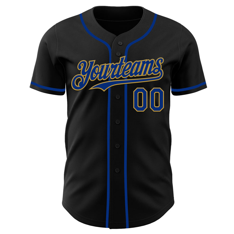 Custom Black Royal-Old Gold Authentic Baseball Jersey