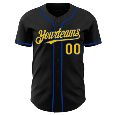 Custom Black Yellow-Royal Authentic Baseball Jersey
