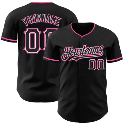 Custom Black White-Pink Authentic Baseball Jersey