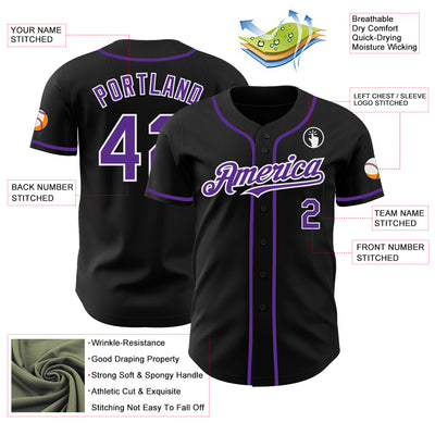 Custom Black Purple-White Authentic Baseball Jersey