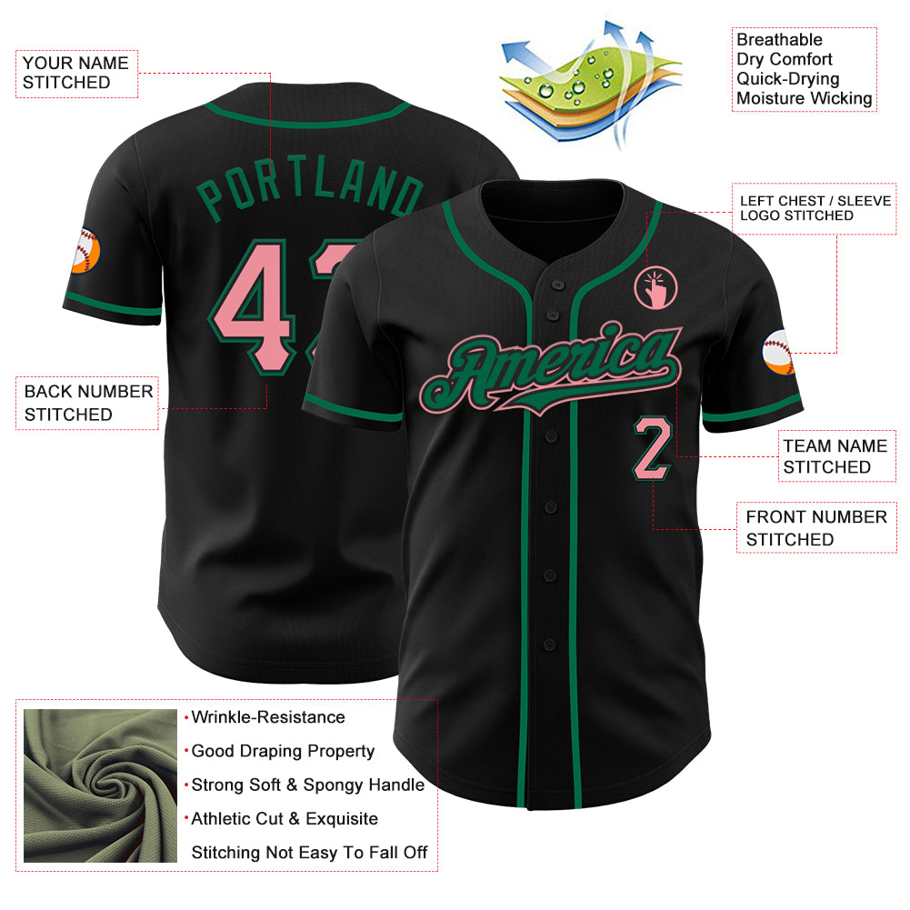 Custom Black Medium Pink-Kelly Green Authentic Baseball Jersey