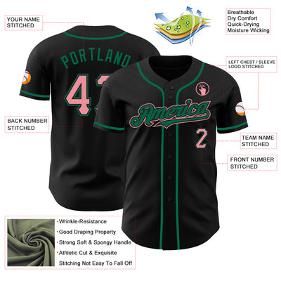 Custom Black Medium Pink-Kelly Green Authentic Baseball Jersey