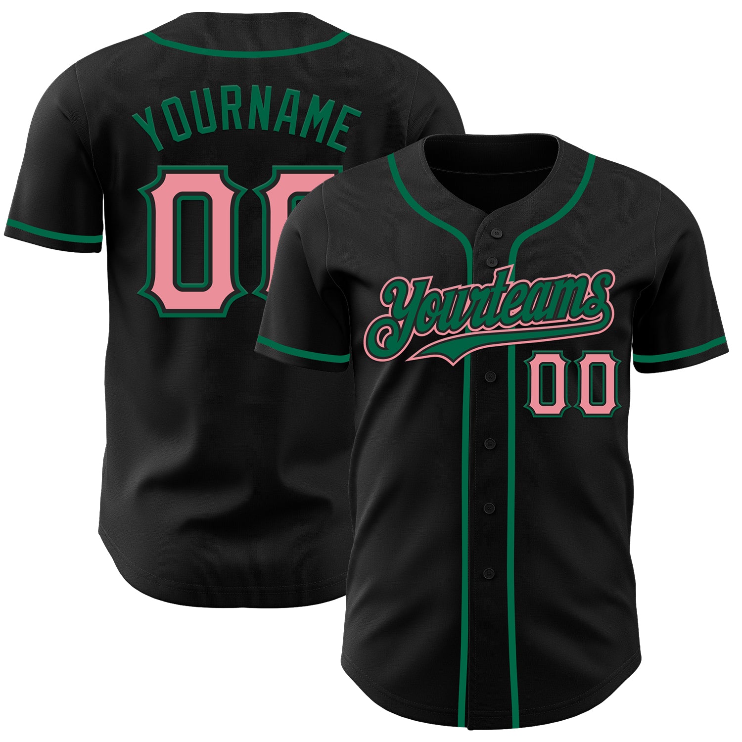 Custom Black Medium Pink-Kelly Green Authentic Baseball Jersey