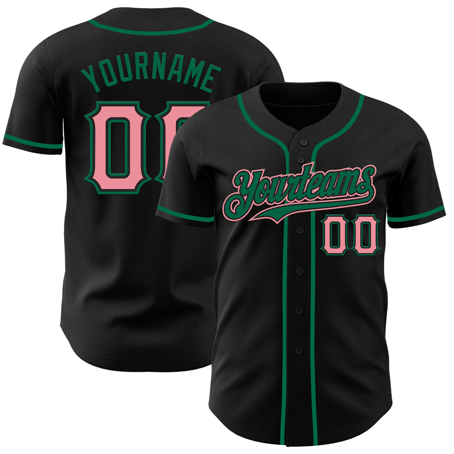 Custom Black Medium Pink-Kelly Green Authentic Baseball Jersey