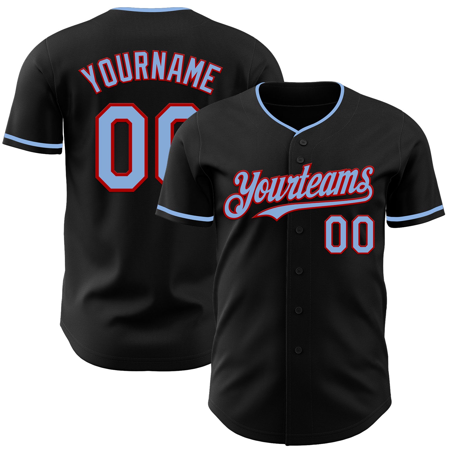 Custom Black Light Blue-Red Authentic Baseball Jersey