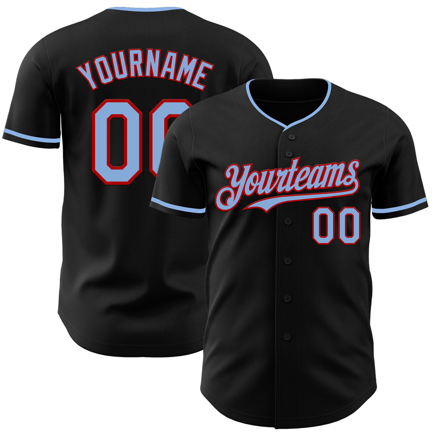 Custom Black Light Blue-Red Authentic Baseball Jersey