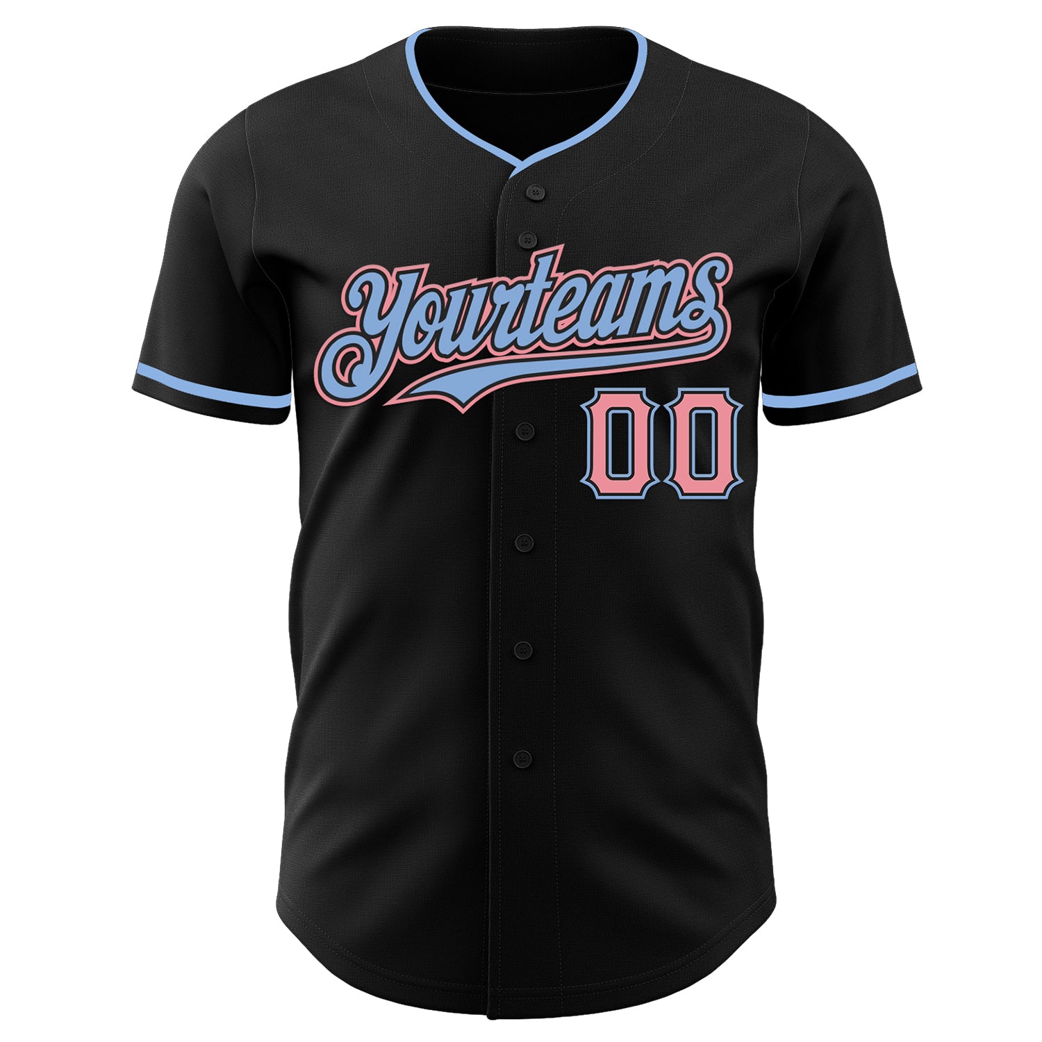 Custom Black Medium Pink-Light Blue Authentic Baseball Jersey