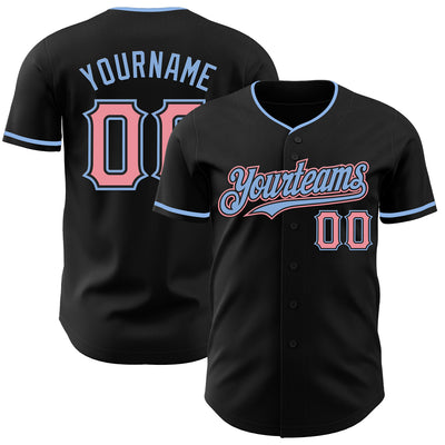 Custom Black Medium Pink-Light Blue Authentic Baseball Jersey