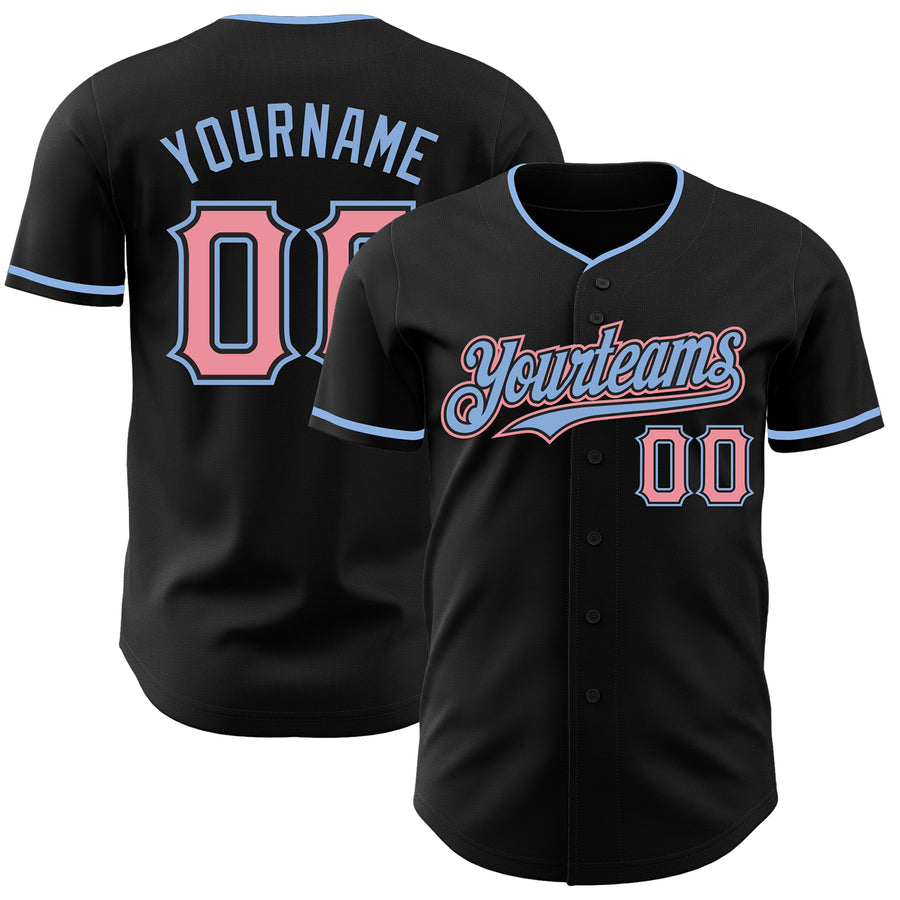 Custom Black Medium Pink-Light Blue Authentic Baseball Jersey