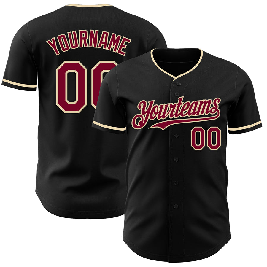 Custom Black Maroon-Cream Authentic Baseball Jersey