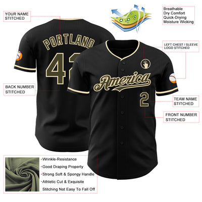 Custom Black Olive-Cream Authentic Baseball Jersey