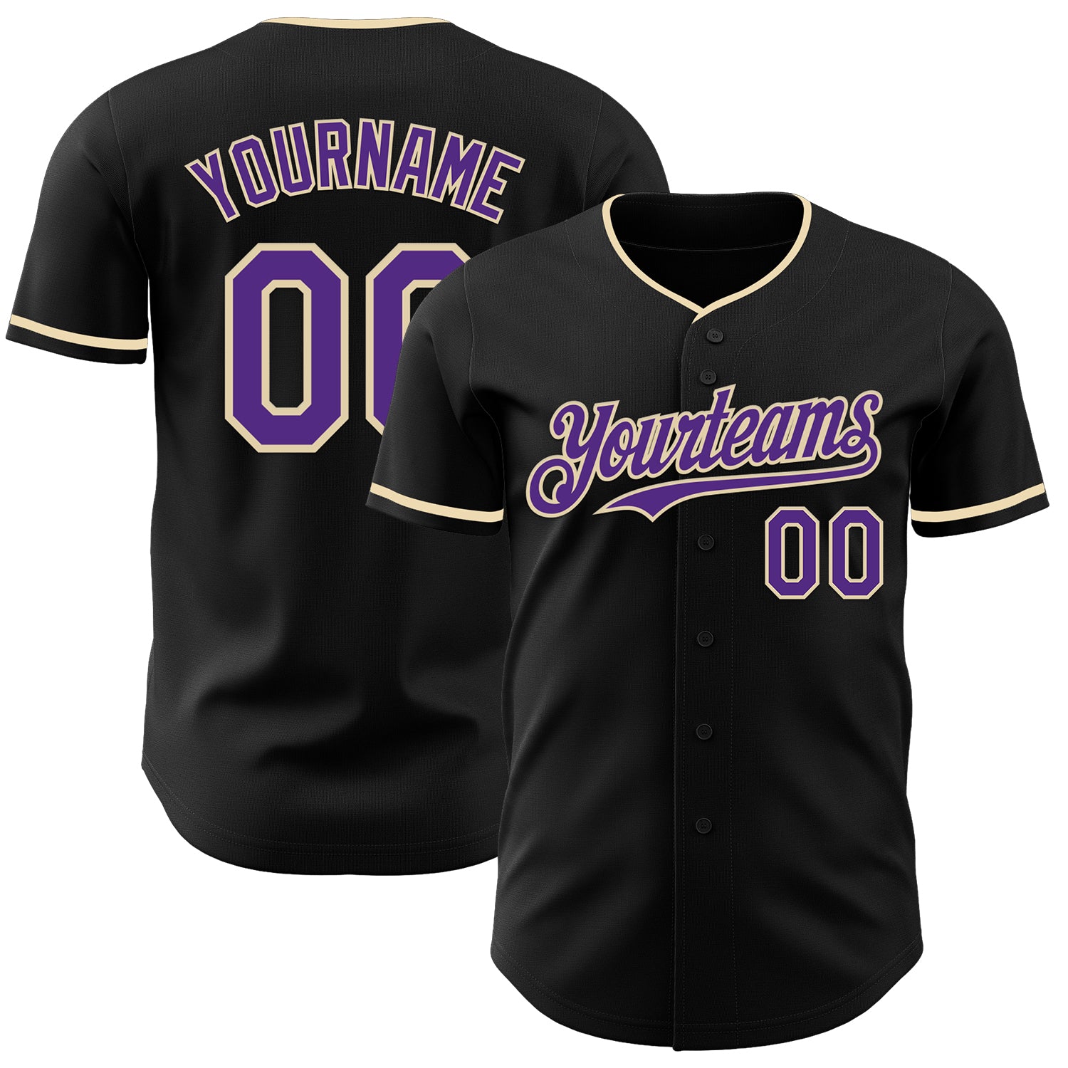 Custom Black Purple-Cream Authentic Baseball Jersey
