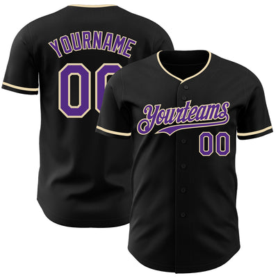 Custom Black Purple-Cream Authentic Baseball Jersey