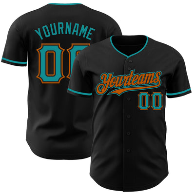 Custom Black Teal-Texas Orange Authentic Baseball Jersey