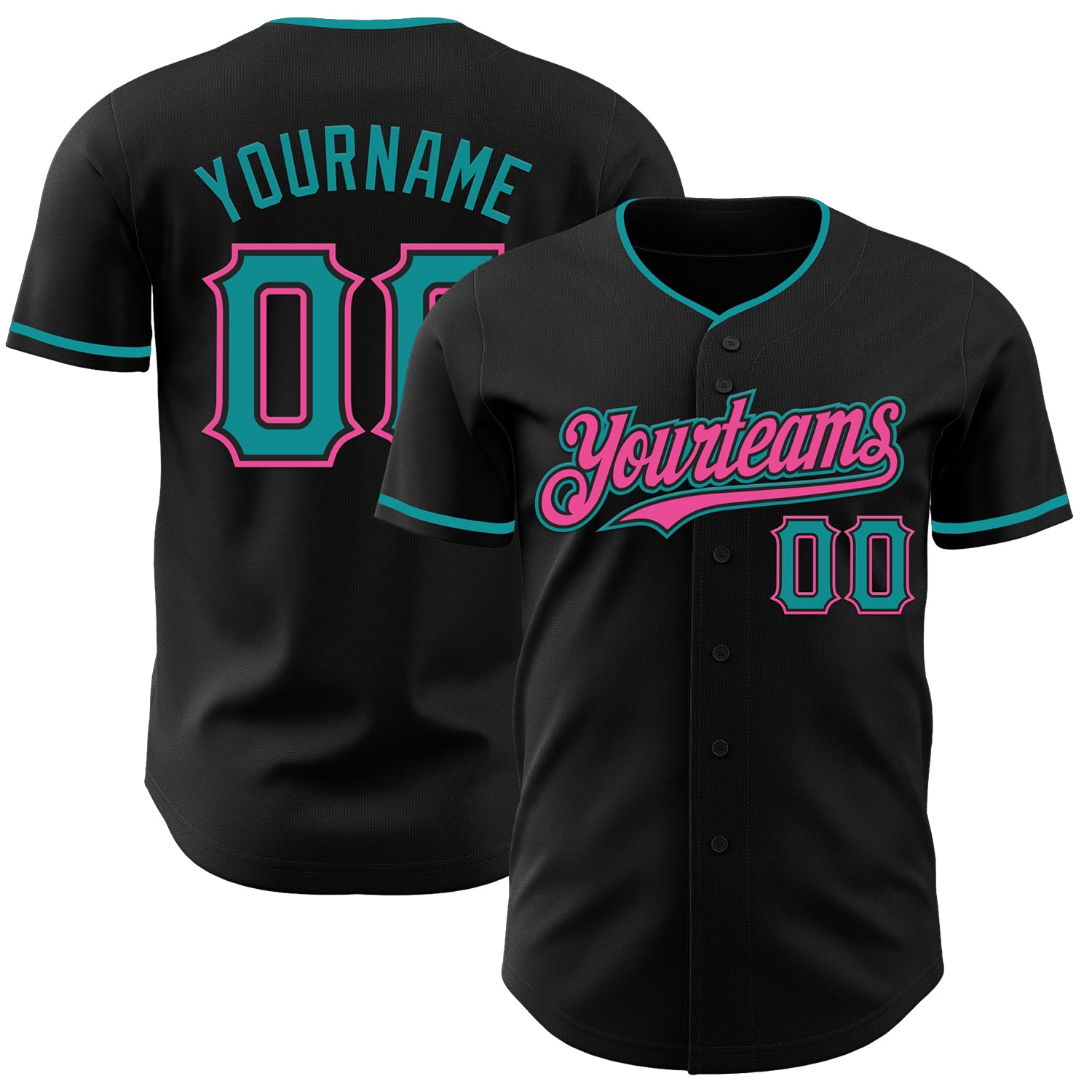 Custom Black Teal-Pink Authentic Baseball Jersey