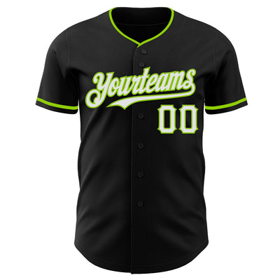 Custom Black White-Neon Green Authentic Baseball Jersey