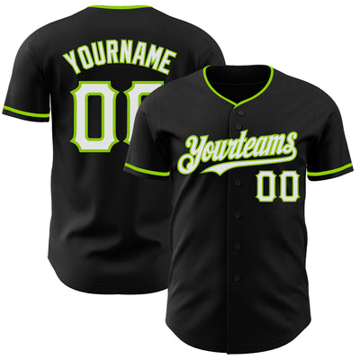 Custom Black White-Neon Green Authentic Baseball Jersey