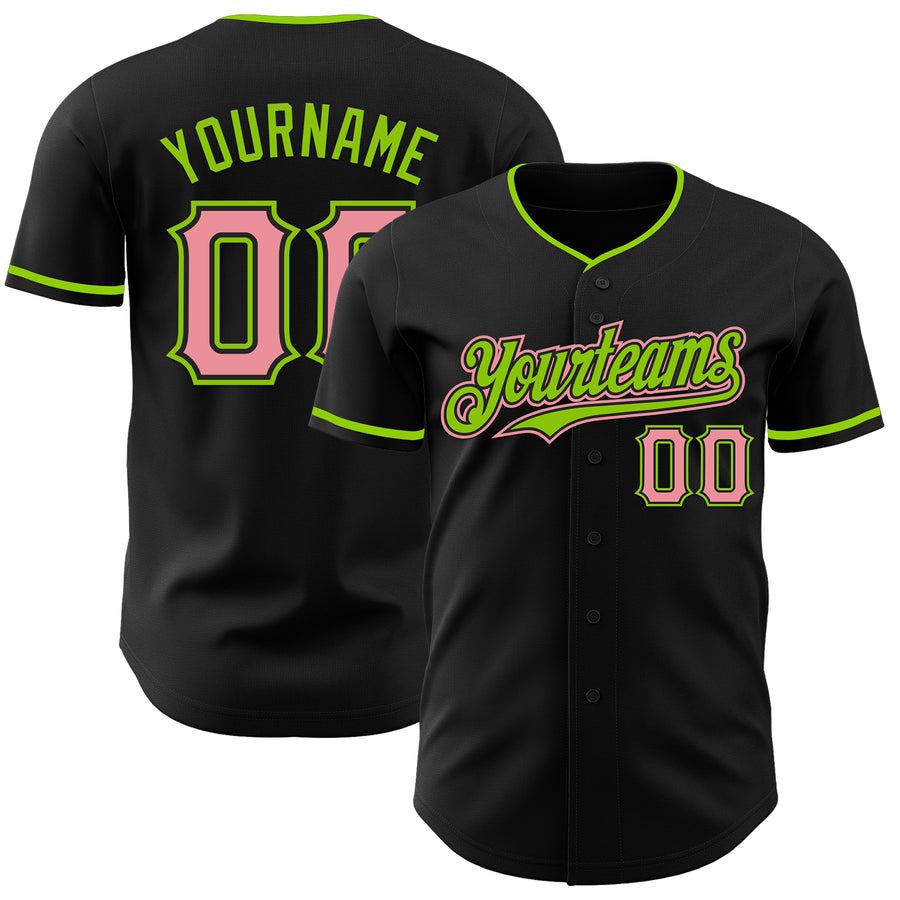 Custom Black Medium Pink-Neon Green Authentic Baseball Jersey