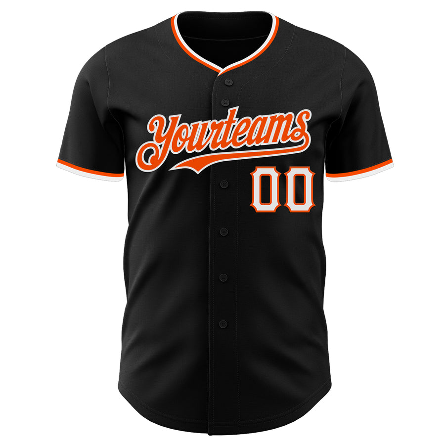 Custom Black Orange-White Authentic Baseball Jersey